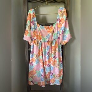 Dear Lover Pink Floral Puff Sleeve Babydoll Mini Dress